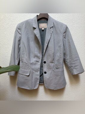 Banana Republic Blazer 4P Light Grey Cotton Stretch 3/4 Sleeve Tailored Jacket